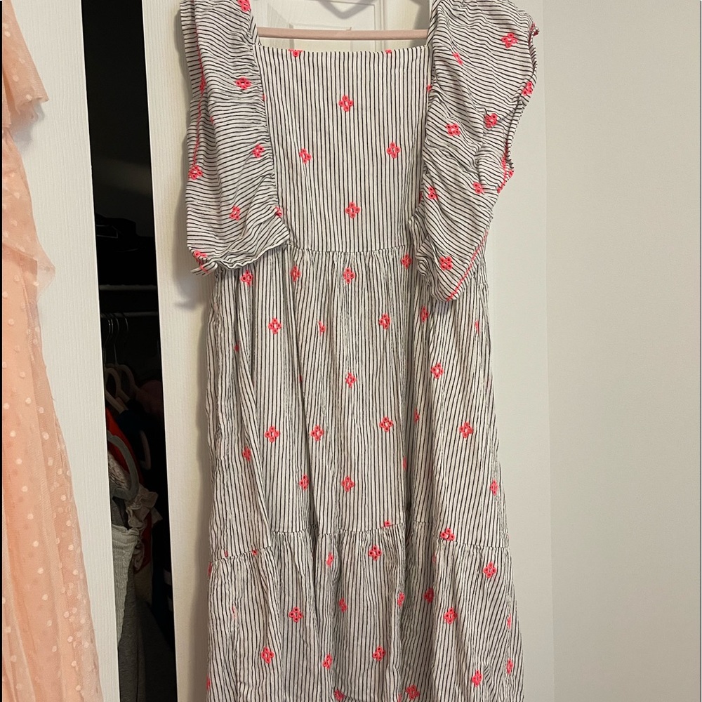 Cat&Jack Black and white strip dress with hot pink flower pattern